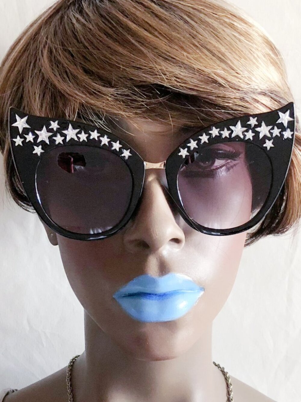 Black Oversized Star Detail Cat Eye Fashion Sunglasses